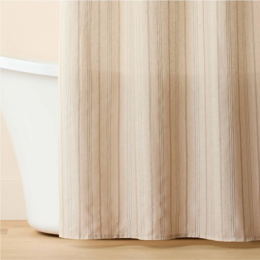 HEARTH & HAND NWT vertical stripe shower curtain -green/cream